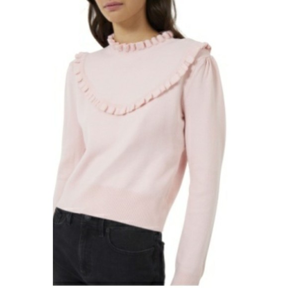 French Connection Pink Ultramarine Ruffle Trim Sweater Size Medium NEW $98 - Picture 2 of 10